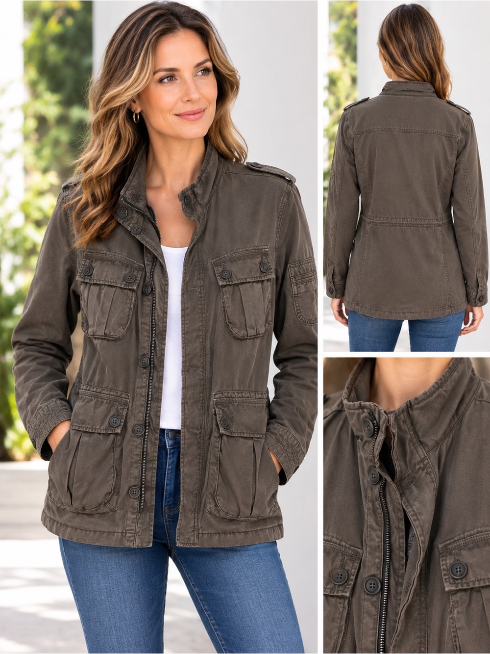 Lucky Brand Olive Green Utility Jacket with Front Pockets